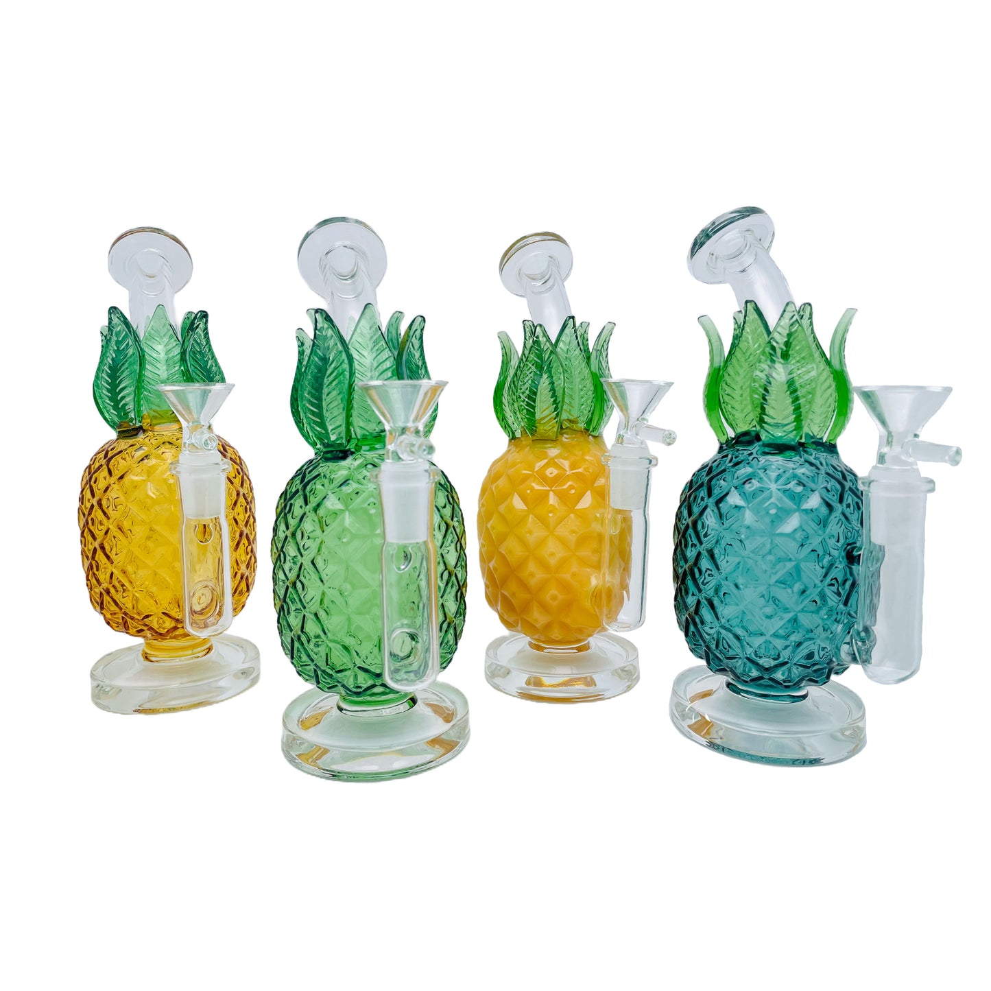 8" Bent Neck Green Pineapple Glass Water Pipe