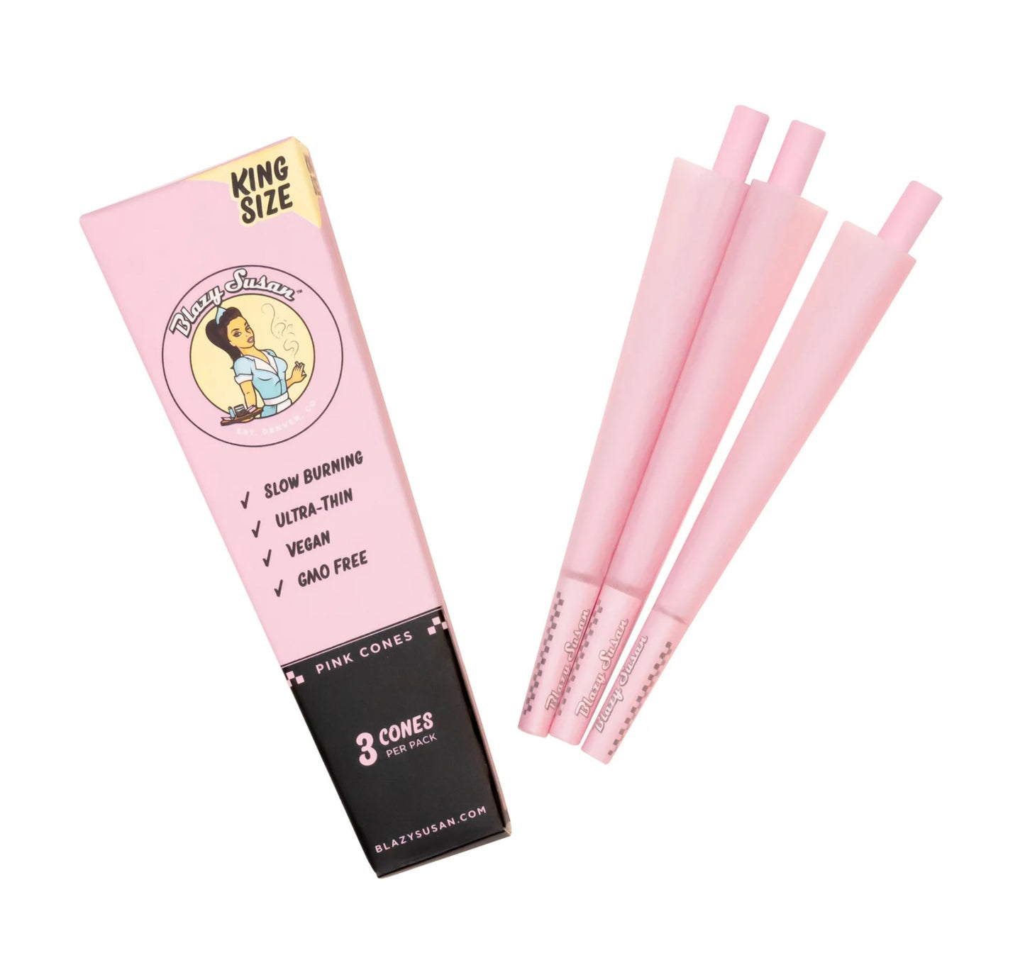 Blazy Susan Pink King Sized Pre-Rolled Cones - 3 Pack